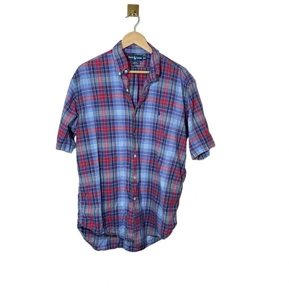 Ralph Lauren Men’s Blake Plaid Short Sleeve Button Down in Blue/Red Size M - Picture 6 of 9